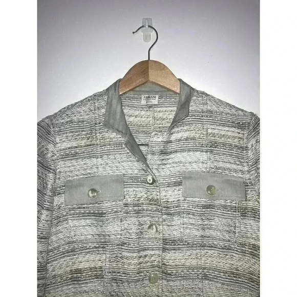 Armani Collezioni Womens Blazer Jacket Boucle Tweed Grey Blue Size 4 - Picture 2 of 11